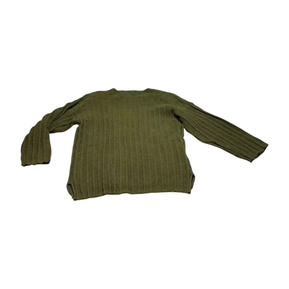 Diana Marco Sweater Women's 22/24 Olive Green Ramie Knit Round Neck Long Sleeve - Picture 3 of 7